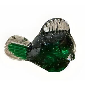 Vintage Hand Blown Glass Art Puffer Fish Blow Fish Green Figurine Paperweight